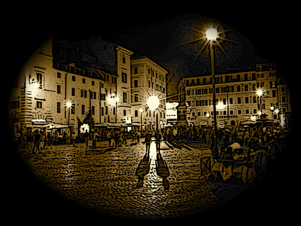 the fantastical aura of an urban square