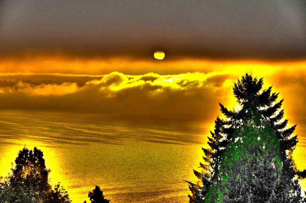 two postcards of an urban sunrise
